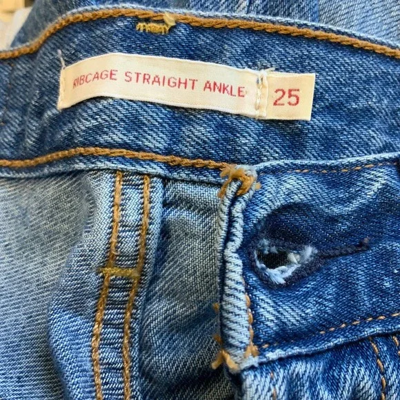 Levis Premium Ribcage Straight Ankle Jeans Denim Blue Stretch Button Fly Sz 25 - Picture 4 of 11